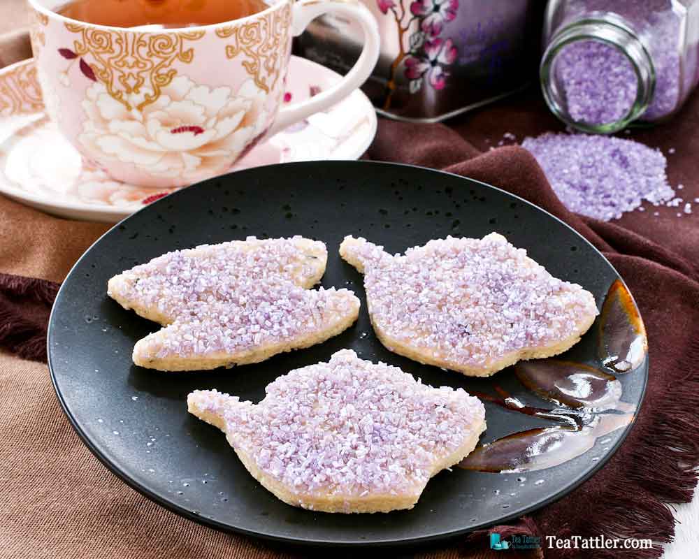 Lavender Sugar Cookies with Amethyst Shimmer - fun and pretty sugar cookies flavored with culinary lavender perfect for afternoon tea. | TeaTattler.com #lavendersugarcookies #lavendercookies #sugarcookies