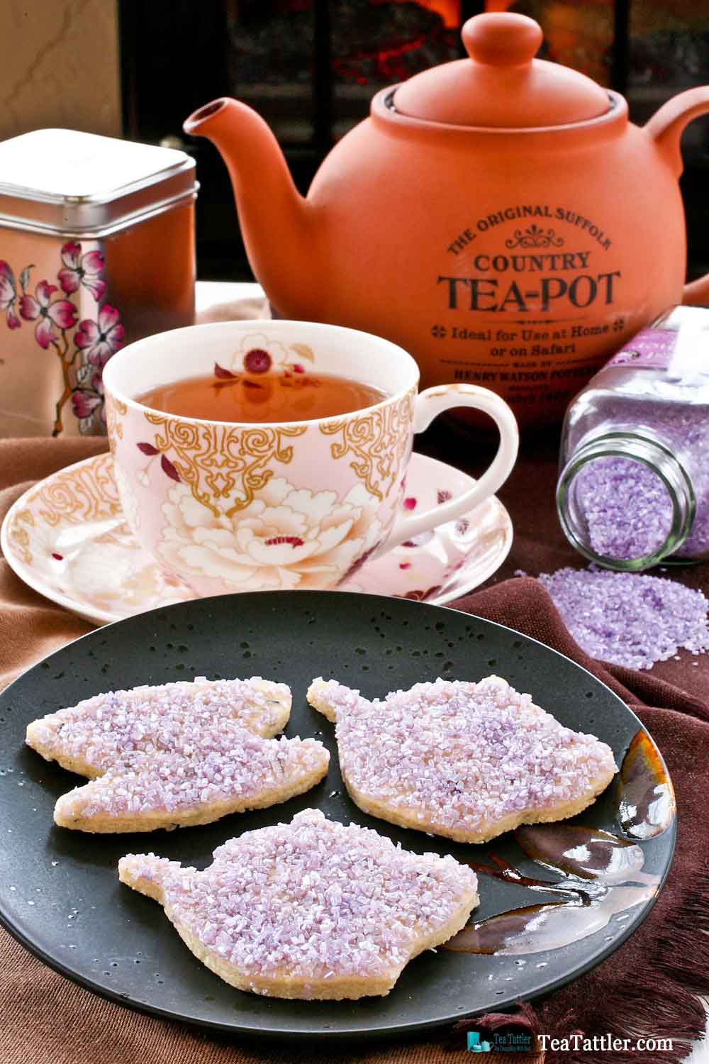 Lavender Sugar Cookies with Amethyst Shimmer - fun and pretty sugar cookies flavored with culinary lavender perfect for afternoon tea. | TeaTattler.com #lavendersugarcookies #lavendercookies #sugarcookies