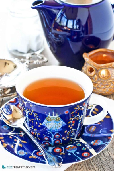 This bold and exuberant Taika (Magic) Teacup pattern is folkloric to inspire your imagination. Designed by Klaus Haapaniemi, Heikki Orvola. | TeaTattler.com #taikamagicteacup #finalandteacup