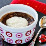 Baked Hot Chocolate - a warm and delicious flourless pudding-like dessert that uses only 4 ingredients. Especially satisfying on a cold day! | TeaTattler.com #bakedhotchocolate #hotchocolate