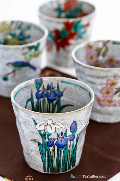 Kutani Teacups from Kanazawa, Japan, known for their porcelain with multiple colors and designs covering the surface of each piece. | TeaTattler.com #kutani #kutaniteacups #teacups