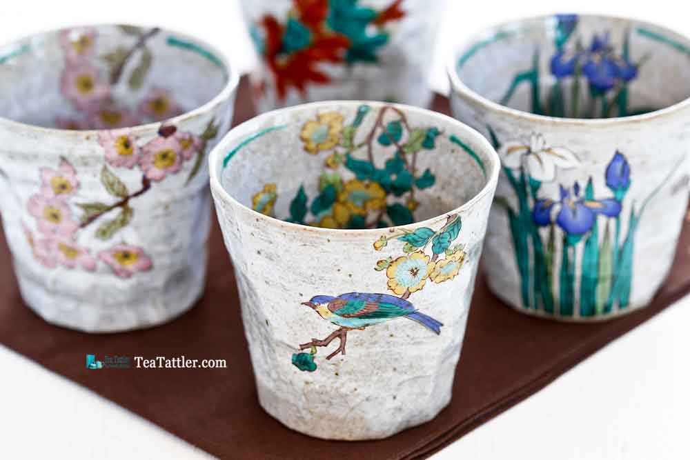 Kutani Teacups from Kanazawa, Japan, known for their porcelain with multiple colors and designs covering the surface of each piece. | TeaTattler.com #kutani #kutaniteacups #teacups